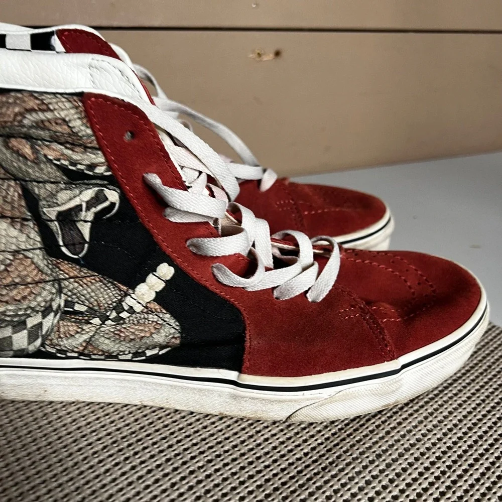 Vans Sk8-Hi Rattlesnake Checkerboard Red Black High Top Sneakers Mens 9